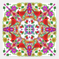Pretty Colorful Cardinals and Flowers Mandala Square Sticker