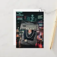 Surreal Retro Record Player Head in the City Postcard