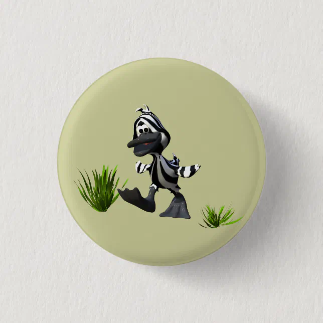 Cute Cartoon Zebra Duck Button