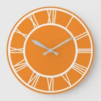 White Roman Numeral Pattern Border Orange Round Large Clock