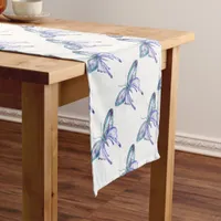 watercolor aqua blue purple butterfly short table runner