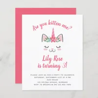 BUDGET Unicorn Kitten Birthday Invitation