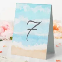 Blue Coastal Wedding  Table Numbers and Names Table Tent Sign