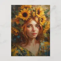 Beautiful Woman with Sunflowers Postcard