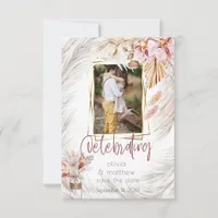 Photo Frame Rustic Burgundy Pink Ivory Pampas Gras Invitation