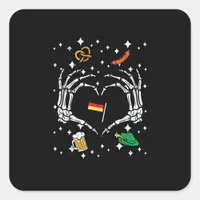 Oktoberfest Skeleton Hand Heart Flag German  Square Sticker