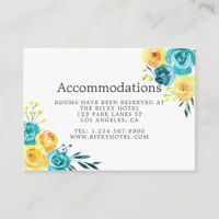 Turquoise and Yellow Floral Wedding Accommodations Enclosure Card