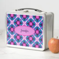 1960s Geometric Pattern in Pink, Purple & Blue |  Metal Lunch Box