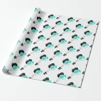 Teal and Black Balloon Celebration Wrapping Paper