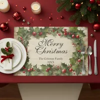 Holly and Berry Wreath Christmas Paper Placemat