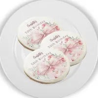 Bow pink florals bloom Birthday Sugar Cookie