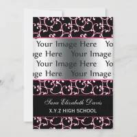 elegant pink damask Graduation photo Invites