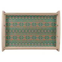 Southwest Teal Copper Geometric Pattern Small Serving Tray