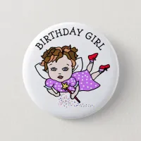 Pretty Purple Fairy Birthday Girl Button