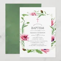 Watercolor Pink Poppies Baptism Invitation