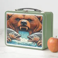 Wild Hunter Clashing with Roaring Waters Metal Lunch Box