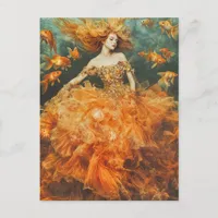 Woman in a GoldFish Dress Fashion Fantasy Postcard