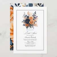 Navy and Orange Watercolor Floral Bridal Shower Invitation