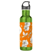 Watercolor White Orchid on Orange | Stainless Steel Water Bottle