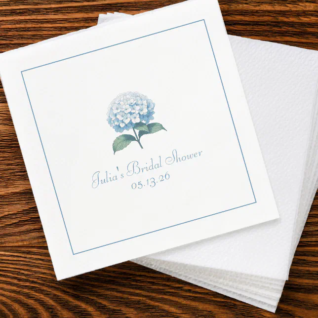 Custom Bridal Shower Napkin Elegant Blue Hydrangea