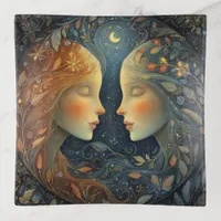 Gemini Twins Zodiac Astrology Celestial Birthday Trinket Tray