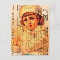 Vintage Girl With Dove and Ads Postcard