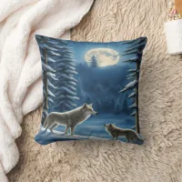 Wolves Howling Under Full Moon.  Throw Pillow