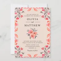 Peach Grey Watercolor Botanical Wedding Invitation