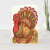 Vintage Colorful Turkey Thanksgiving Holiday Card