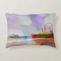 Colorful Blurry Bokeh Santa Monica Pier Accent Pillow