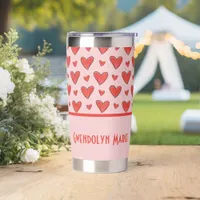 Red Hearts on Pink Child's Coloring Pattern Insulated Tumbler