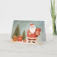 Whimsical Santa Claus with Christmas Tree & Gifts Card