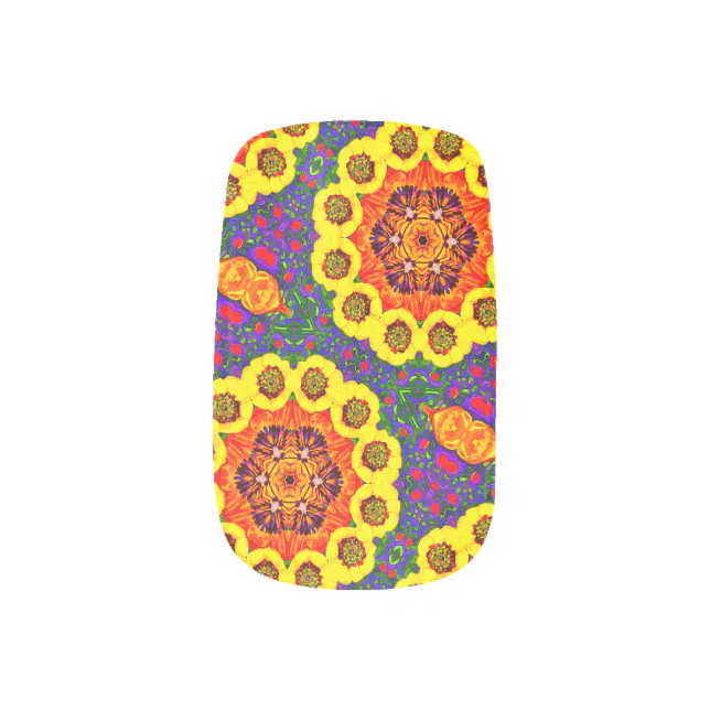 Golden flower kaleidoscope minx nail art