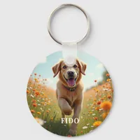 Dog photo name text keychain