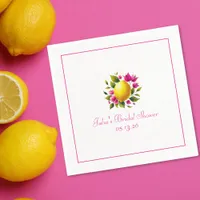 Custom Bridal Shower Elegant Lemon Pink Floral Napkins