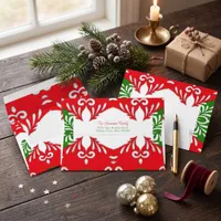 Red Green Ornate Folk Art Holiday Return Address Envelope