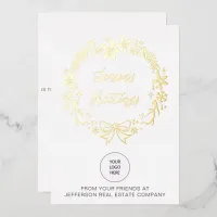 Christmas Wreath Company Logo Business Foil Holiday Card