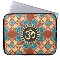 Aqua Blue and Earthy Brown Geometric with Gold OM Laptop Sleeve