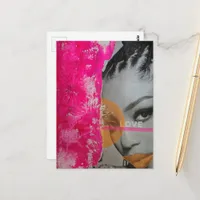 Neon Love Lady Mixed Media Collage  Postcard