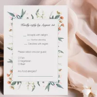 Pastel Pink Sage Green Floral Watercolor Wedding RSVP Card