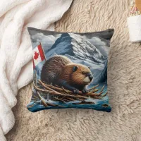 Beaver Lodge by Snowy Mountains Throw Pillow