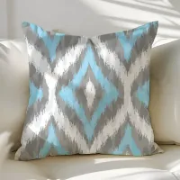 Blue and Gray Ogee Ikat Pattern Throw Pillow