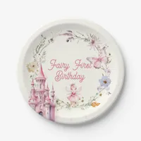 Cute Girly Fairy First Birthday Paper Plates