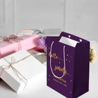 70th birthday purple gold hello 70 name script medium gift bag