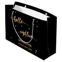 18th birthday black gold hello 18 typography name large gift bag