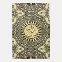 White Gold Black Solar OM Mandala Home Decor Kitchen Towel