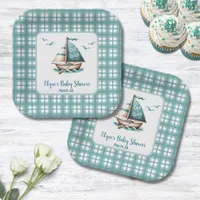 Nautical Blue Sailboat"Oh, Baby" Baby Party Plates