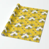 Cute Honey Bees Yellow Honeycomb Wrapping Paper