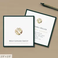 Stylish Gold Logo Green Border Square Business Card