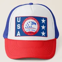 USA 1776-2026 Eagle Emblem - Red White Blue Mesh Trucker Hat
